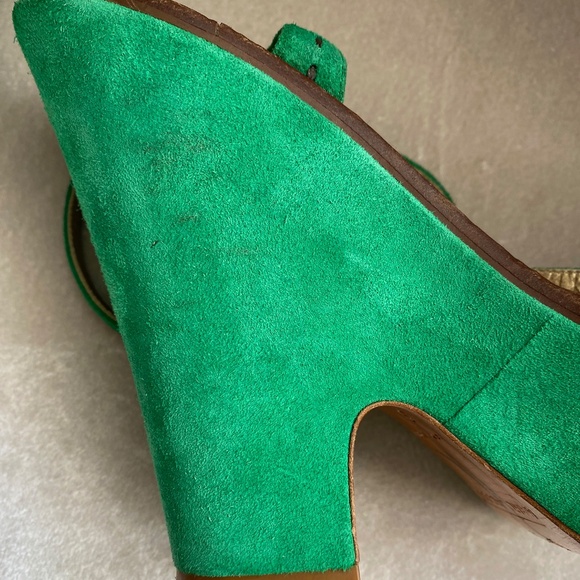 Marc Jacobs Green Suede Ankle Strap Platform Wedge Shoes, Gem Accent, 39/8.5 US - Picture 6 of 9